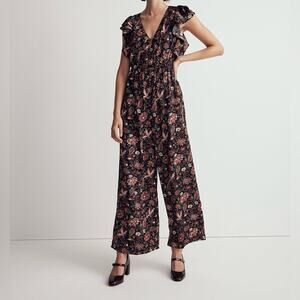 Madewell Floral Jumpsuit in Black and Pink